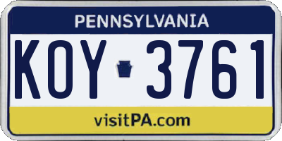 PA license plate KOY3761