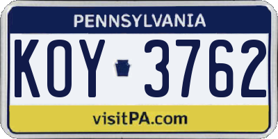 PA license plate KOY3762