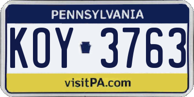PA license plate KOY3763