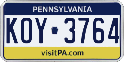 PA license plate KOY3764