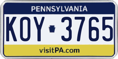 PA license plate KOY3765