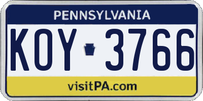 PA license plate KOY3766