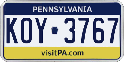 PA license plate KOY3767
