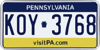 PA license plate KOY3768