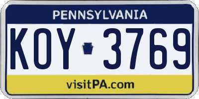 PA license plate KOY3769