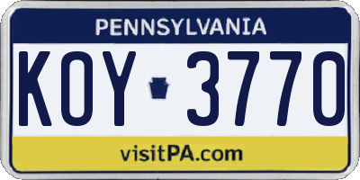 PA license plate KOY3770