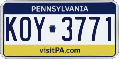 PA license plate KOY3771
