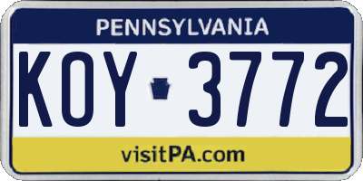 PA license plate KOY3772
