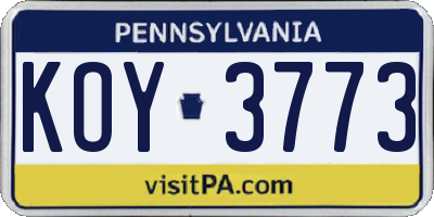 PA license plate KOY3773