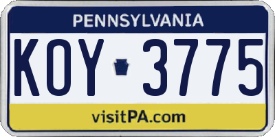 PA license plate KOY3775