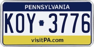 PA license plate KOY3776