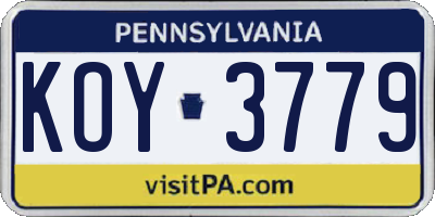 PA license plate KOY3779