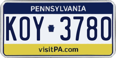 PA license plate KOY3780