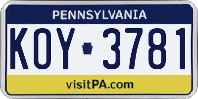 PA license plate KOY3781