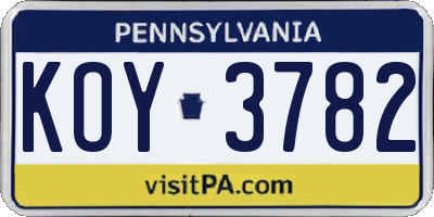 PA license plate KOY3782