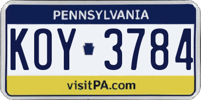 PA license plate KOY3784