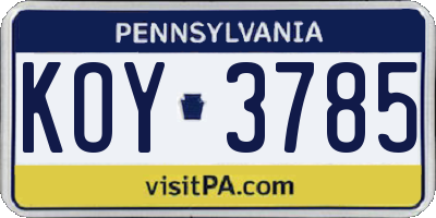 PA license plate KOY3785