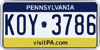PA license plate KOY3786