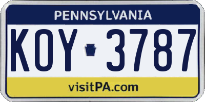 PA license plate KOY3787