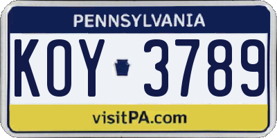PA license plate KOY3789