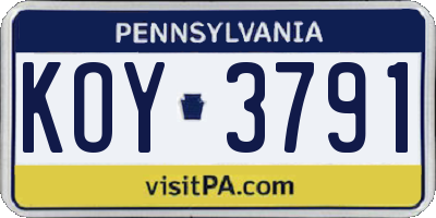 PA license plate KOY3791