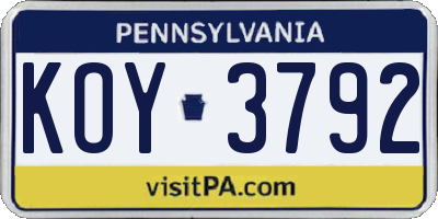 PA license plate KOY3792