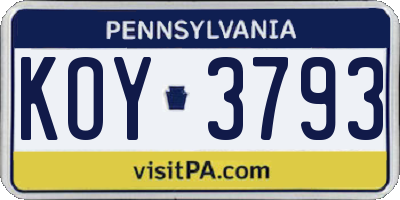 PA license plate KOY3793