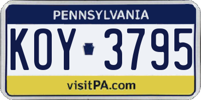 PA license plate KOY3795