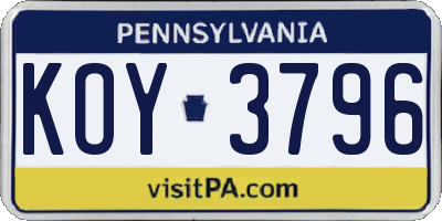 PA license plate KOY3796