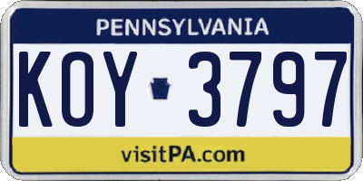 PA license plate KOY3797