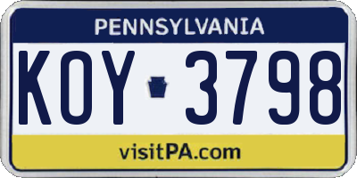 PA license plate KOY3798