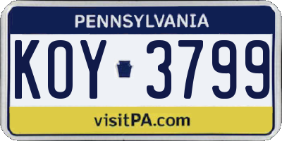 PA license plate KOY3799