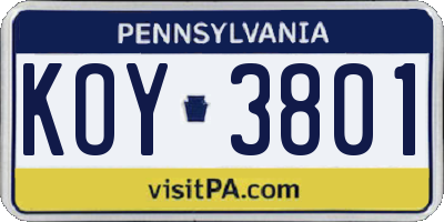 PA license plate KOY3801
