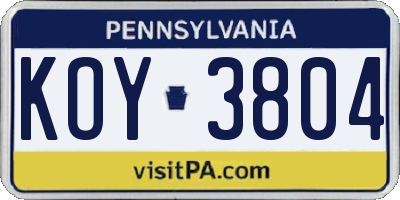 PA license plate KOY3804
