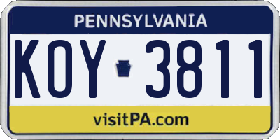 PA license plate KOY3811