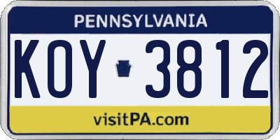 PA license plate KOY3812