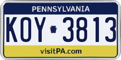 PA license plate KOY3813