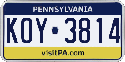 PA license plate KOY3814