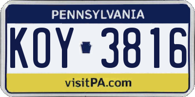 PA license plate KOY3816