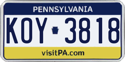 PA license plate KOY3818