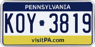 PA license plate KOY3819