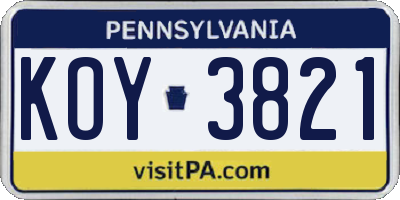 PA license plate KOY3821