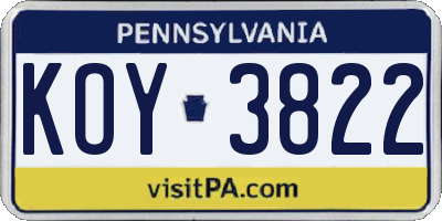 PA license plate KOY3822
