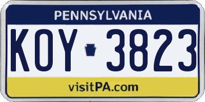 PA license plate KOY3823