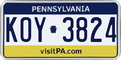 PA license plate KOY3824