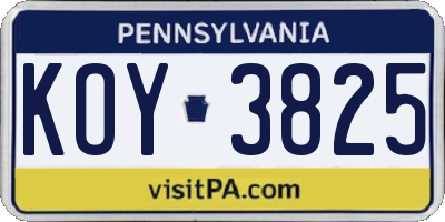 PA license plate KOY3825