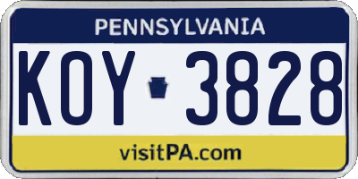 PA license plate KOY3828