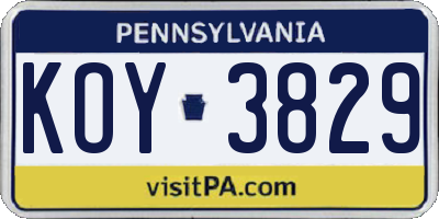 PA license plate KOY3829