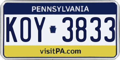 PA license plate KOY3833
