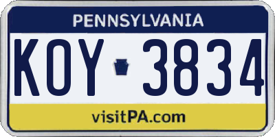 PA license plate KOY3834